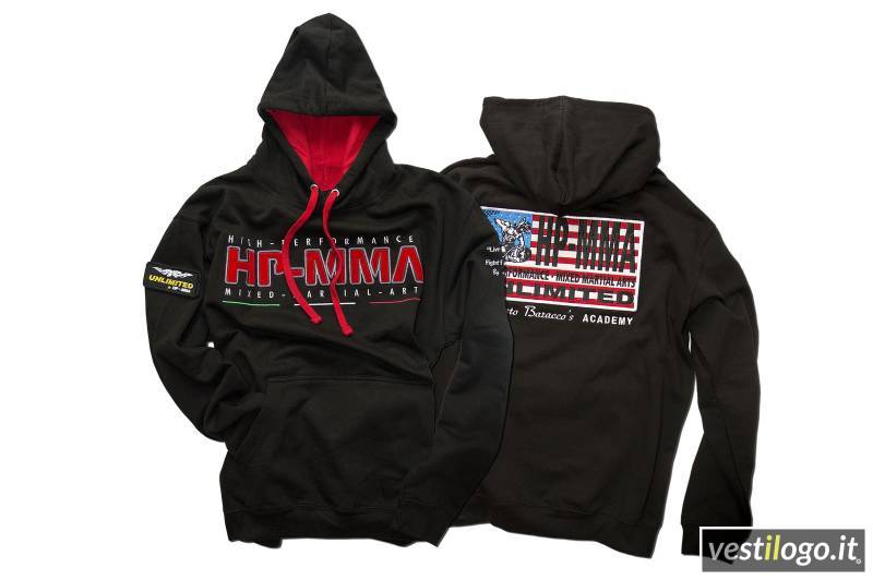 Felpa Sportiva Dopo Gara Scuola di Arti Marziali con Grandi Ricami e Applicazioni