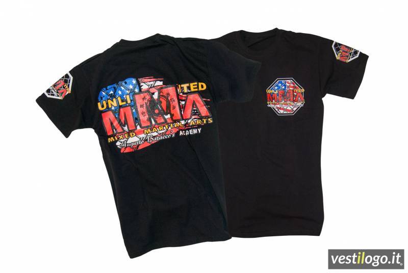 Tshirt Nera Manica Corta con Grandi Stampe a 4 Colori