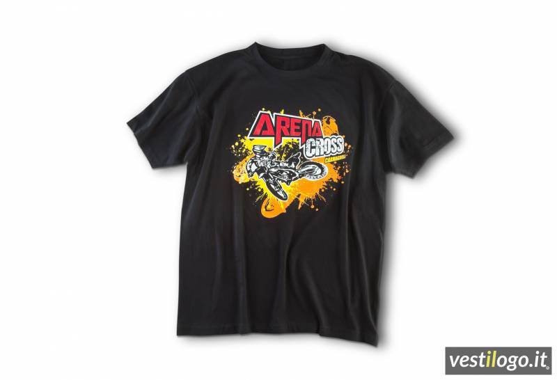 Tshirt Nera Racing con Stampa Effetto Spray Moto Cross